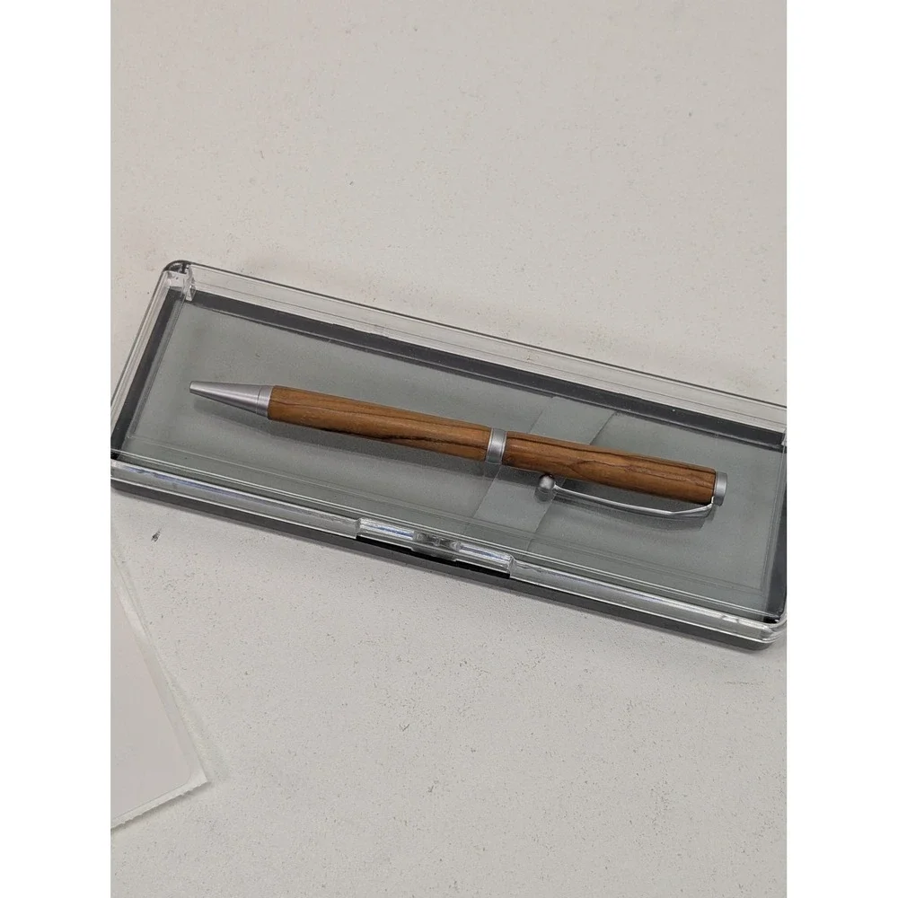 Slimline Twist Ballpoint Pen Oak Wood Satin Silver Finish Gift Boxed Handcrafted